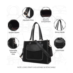 Generic Women's Canvas Medium Top handle Satchel Zipper Handbag (Black)