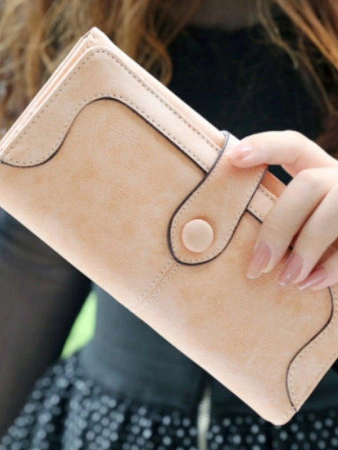 Generic Women's Faux Leather Medium Snap Button Wallet (Khakhi)