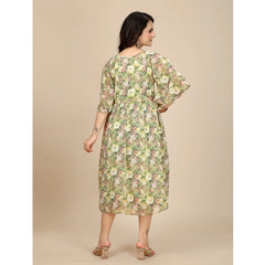 Generic Women's Georgette Printed Round Neck Short Sleeve Dress (Green)