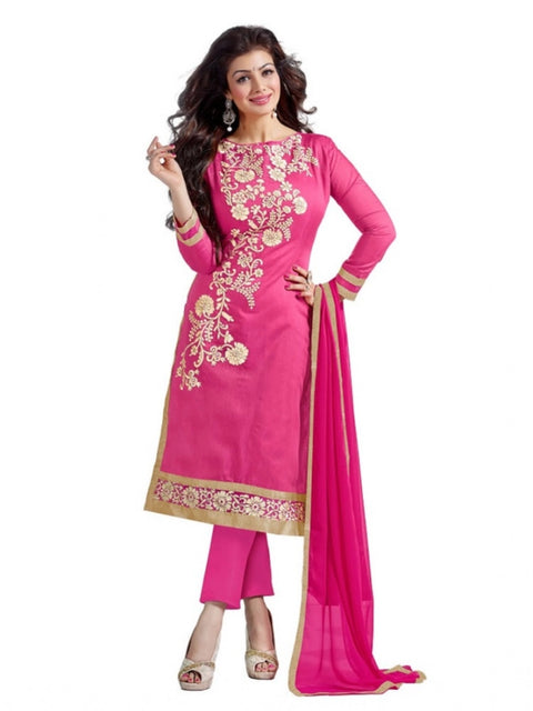 Generic Women's Chanderi Unstitched Salwar Suit-Material With Dupatta (Pink,2 Mtrs)