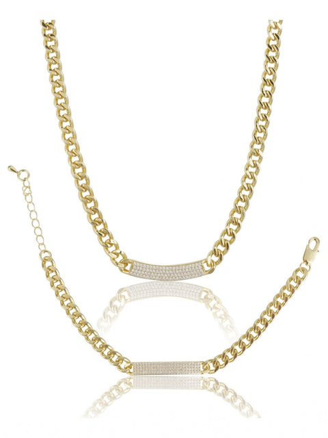 Women's Stainless Steel Gold Polish Polish Hand Bracelet And Necklace (Gold Plated)