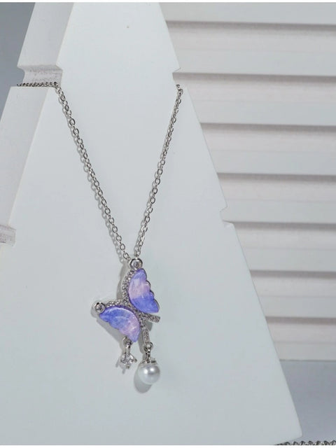Women's Stainless Steel Butterfly Dailywear Pendent Delicate Chain (Silver Plated)