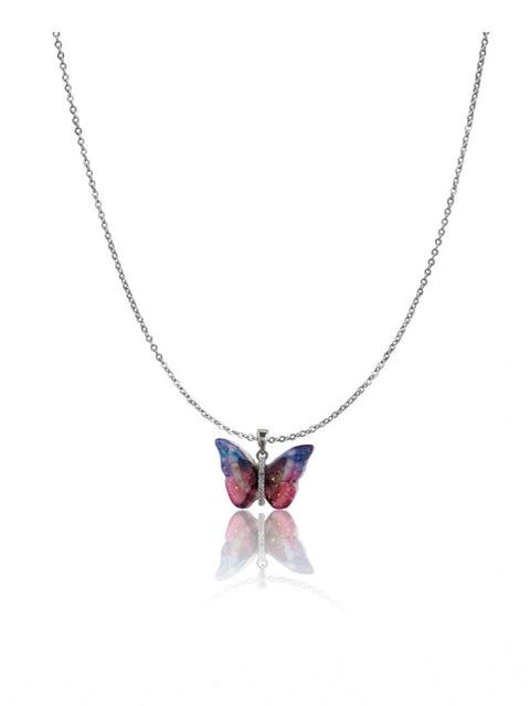 Women's Stainless Steel Colorful Butterfly Pendent Dailywear chain (Silver Plated)