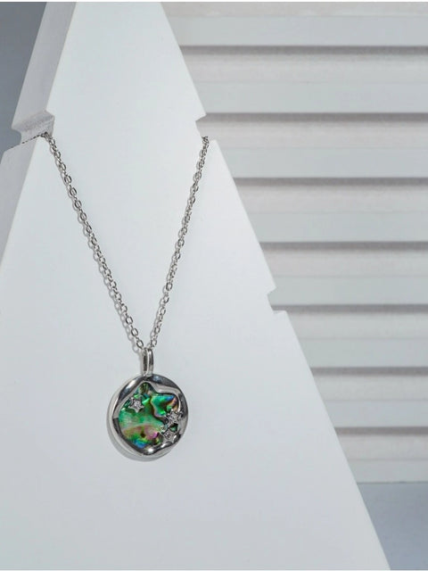 Women's Stainless Steel Galaxy Pendent Delicate Chain (Silver Plated)