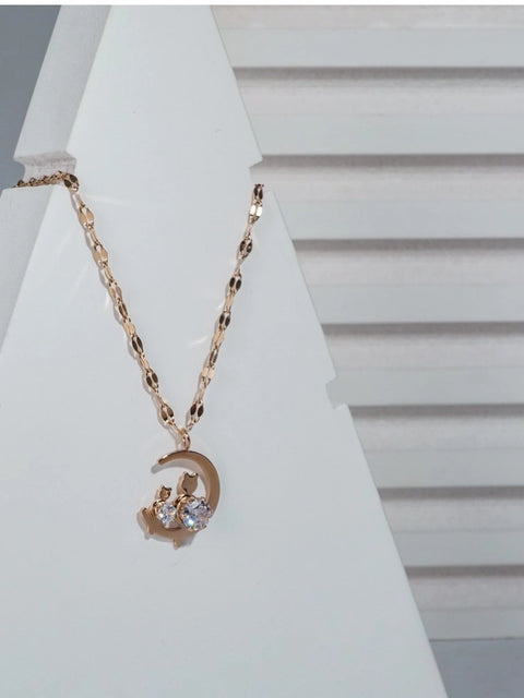 Women's Stainless Steel Moon Pendent Delicate Chain (Gold Plated)