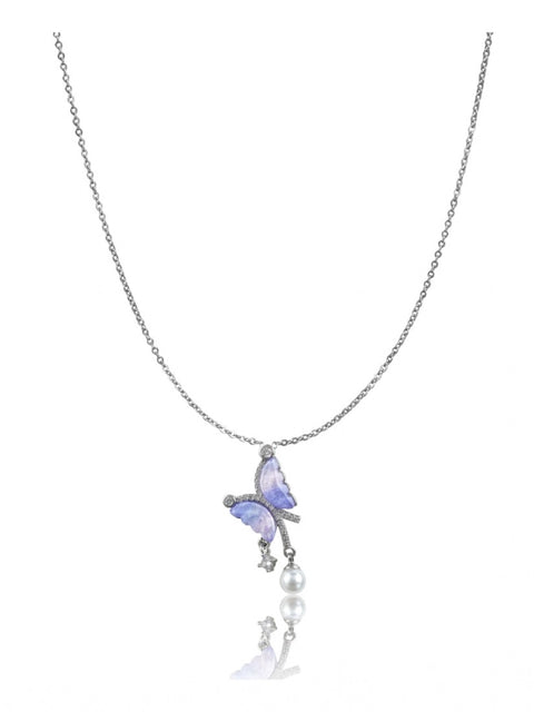 Women's Stainless Steel Butterfly Dailywear Pendent Delicate Chain (Silver Plated)
