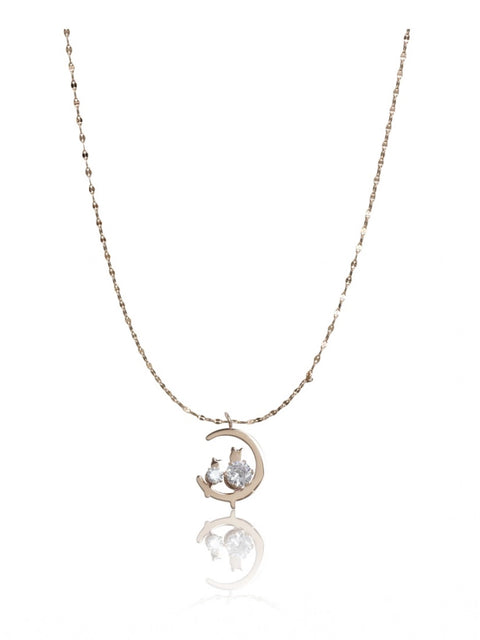 Women's Stainless Steel Moon Pendent Delicate Chain (Gold Plated)