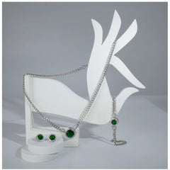 Women's Stainless Steel Green Color Silver Chain Western Combo Jewelry (Silver Plated)