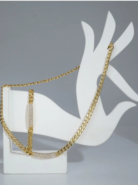 Women's Stainless Steel Gold Polish Polish Hand Bracelet And Necklace (Gold Plated)