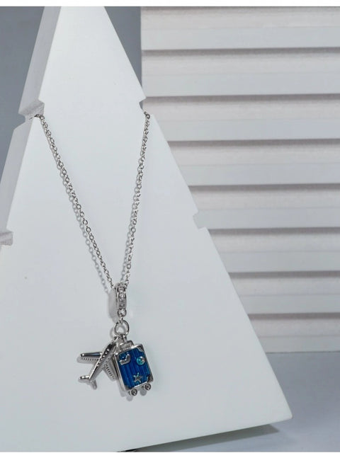Women's Stainless Steel Airplane Design Pendent Delicate Chain (Silver Plated)