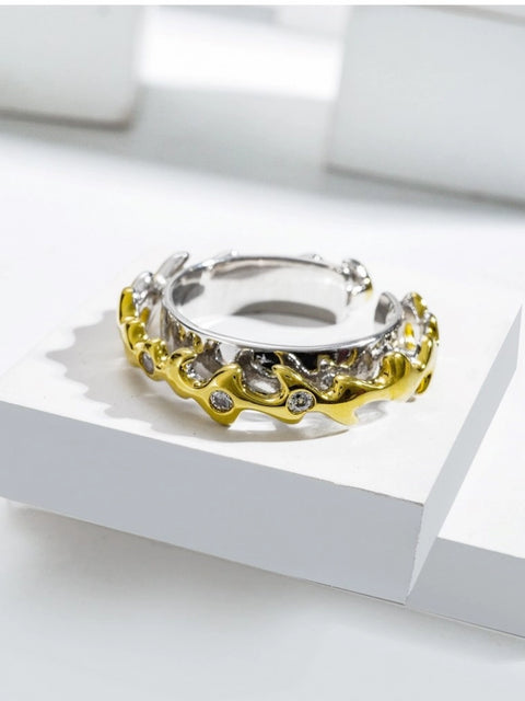 Stainless Steel Double Tone High-Quality Freesize Ring (Silver Plated)