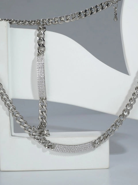 Women's Stainless Steel Silver Polish Hand Bracelet And Necklace (Silver Plated)