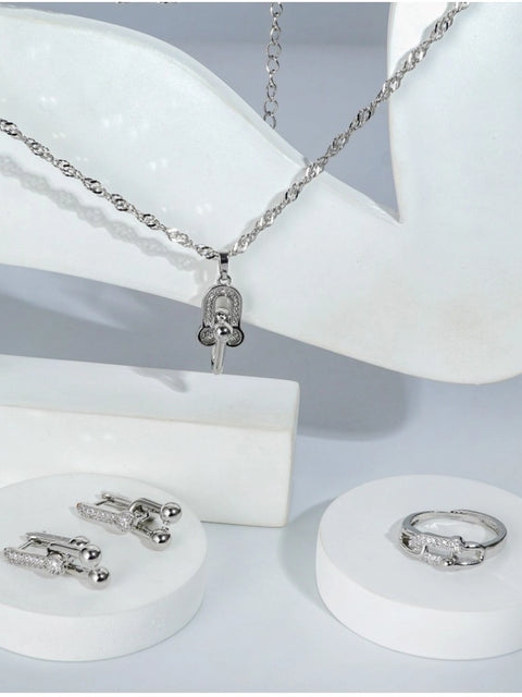 Women's Stainless Steel Unique Design Silverpolish Combo Jewelry (Silver Plated)