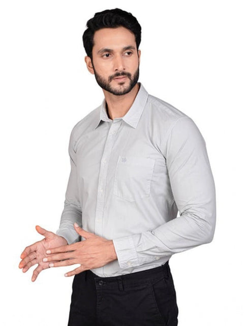 Generic Men's Casual Cotton Full Sleeve Solid Shirt (Grey)