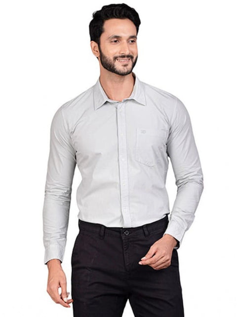 Generic Men's Casual Cotton Full Sleeve Solid Shirt (Grey)