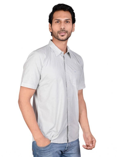 Generic Men's Casual Cotton Half Sleeve Solid Shirt (Grey)