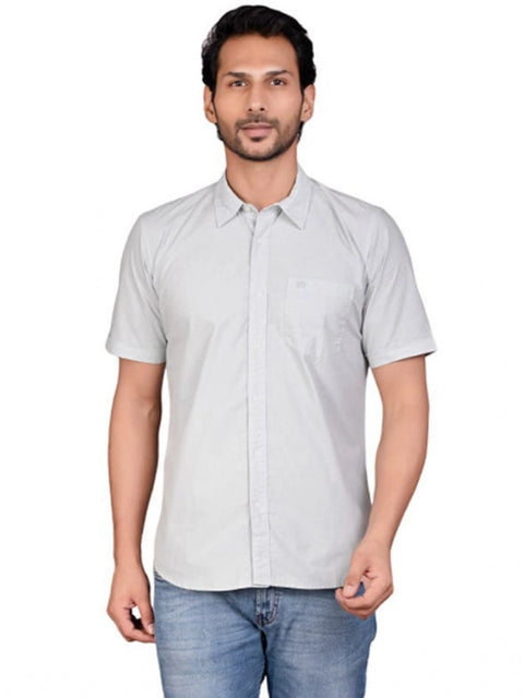 Generic Men's Casual Cotton Half Sleeve Solid Shirt (Grey)