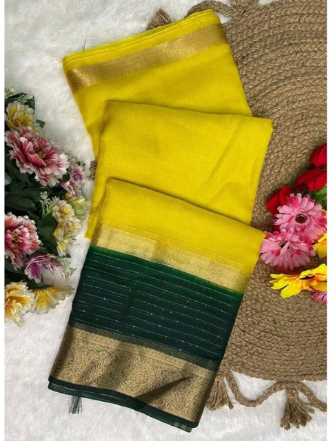 Women's Khadi Cotton  Solid Saree With Unstitched Blouse 5.5Mtr (Yellow)