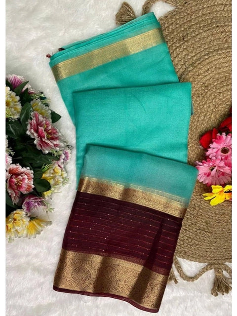 Women's Khadi Cotton  Solid Saree With Unstitched Blouse 5.5Mtr (Sky Blue)