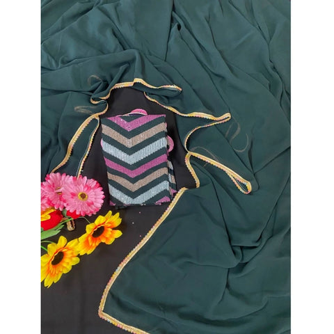 Generic Women's Fox Georgette  Solid Saree With Unstitched Blouse 5.5Mtr (Green)