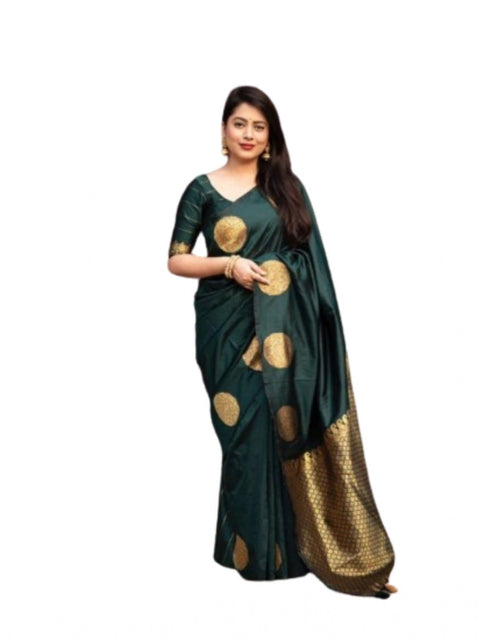 Women's Silk Printed Saree With Unstitched Blouse 5.5Mtr (Green)
