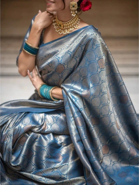 Women's Silk Printed Saree With Unstitched Blouse 5.5Mtr (Rama)
