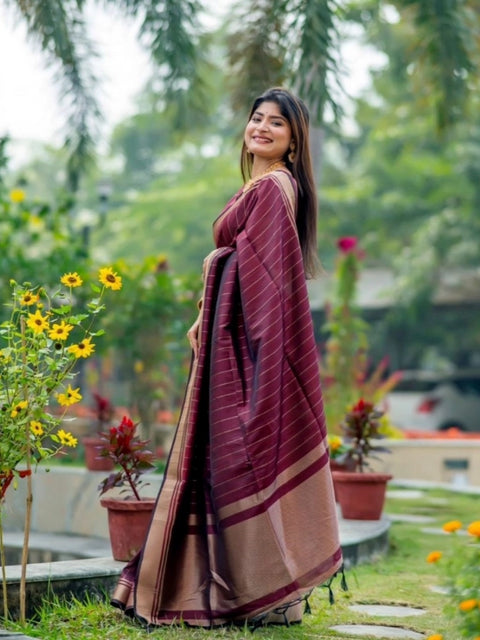Women's Silk Printed Saree With Unstitched Blouse 5.5Mtr (Maroon)