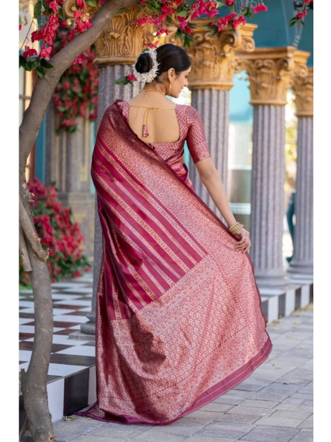 Women's Silk Printed Saree With Unstitched Blouse 5.5Mtr (Pink)