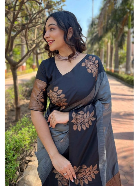Women's Silk Printed Saree With Unstitched Blouse 5.5Mtr (Grey)