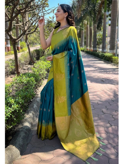 Women's Silk Printed Saree With Unstitched Blouse 5.5Mtr (Rama)