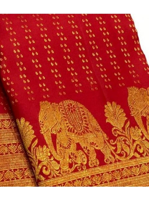 Women's Silk Printed Saree With Unstitched Blouse 5.5Mtr (Red)