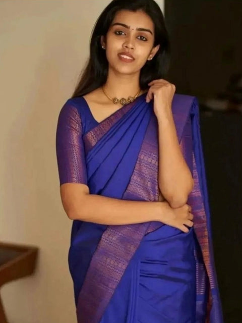 Women's Silk Printed Saree With Unstitched Blouse 5.5Mtr (Blue)