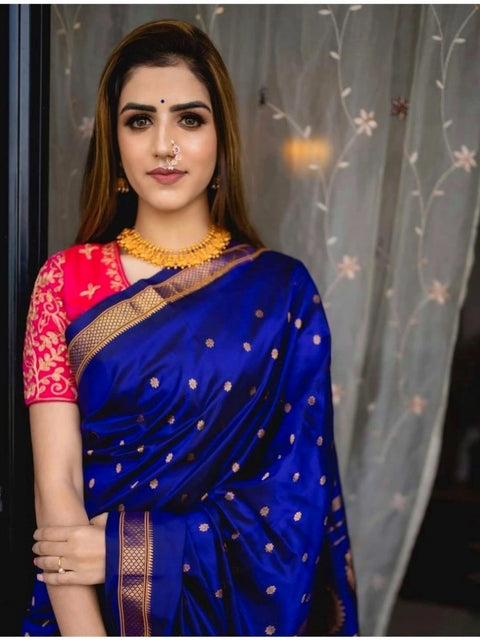 Women's Silk Printed Saree With Unstitched Blouse 5.5Mtr (Blue)