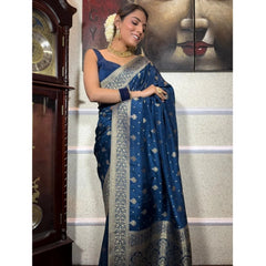 Generic Women's Silk Printed Saree With Unstitched Blouse 5.5Mtr (Rama)