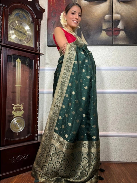 Women's Silk Printed Saree With Unstitched Blouse 5.5Mtr (Green)
