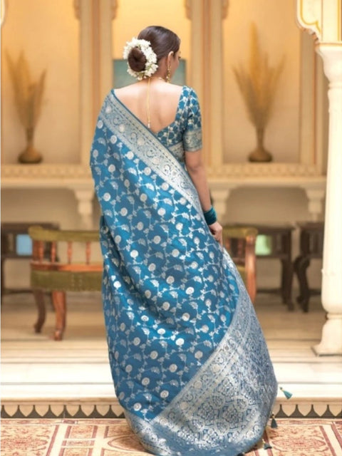 Women's Silk Printed Saree With Unstitched Blouse 5.5Mtr (Rama)