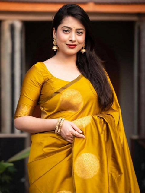 Women's Silk Printed Saree With Unstitched Blouse 5.5Mtr (Yellow)