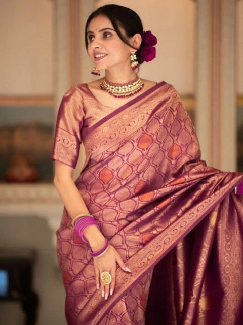 Women's Silk Printed Saree With Unstitched Blouse 5.5Mtr (Wine)