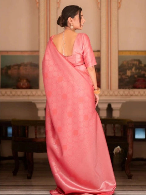 Women's Silk Printed Saree With Unstitched Blouse 5.5Mtr (Pink)