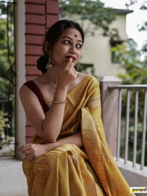 Women's Silk Printed Saree With Unstitched Blouse 5.5Mtr (Yellow)