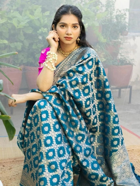 Women's Silk Printed Saree With Unstitched Blouse 5.5Mtr (Sky Blue)