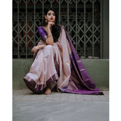 Generic Women's Silk Printed Saree With Unstitched Blouse 5.5Mtr (Purple)
