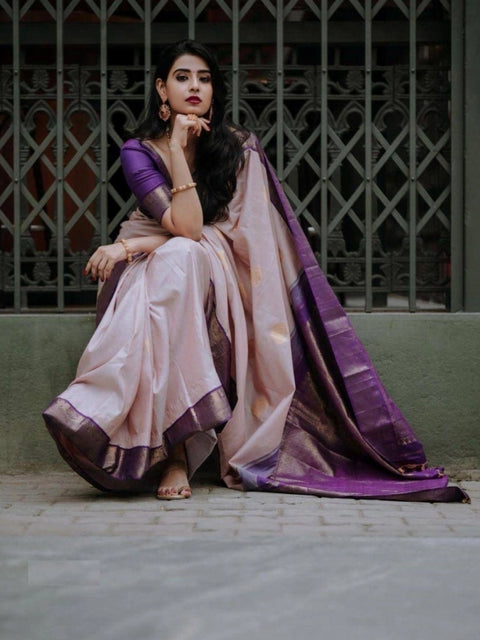 Women's Silk Printed Saree With Unstitched Blouse 5.5Mtr (Purple)