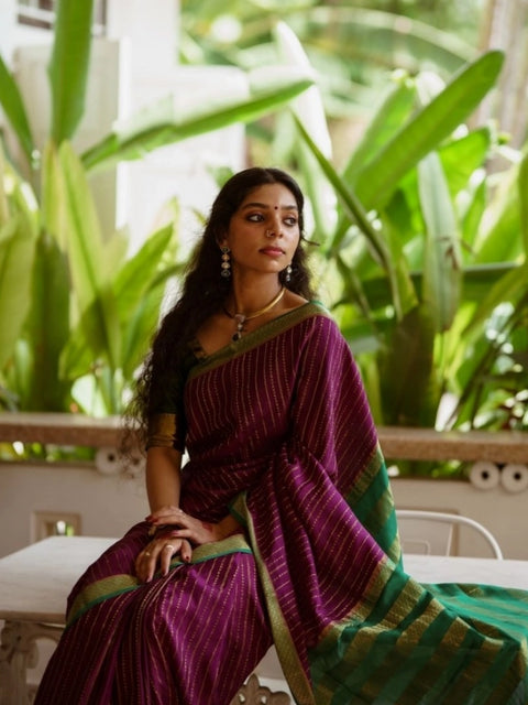 Women's Silk Printed Saree With Unstitched Blouse 5.5Mtr (Wine)