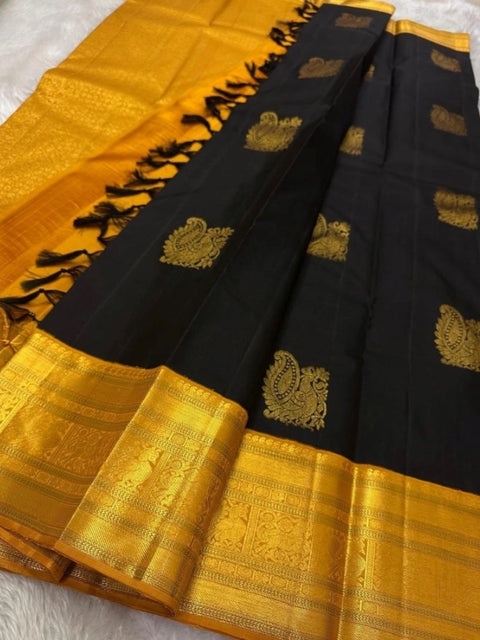 Women's Silk Printed Saree With Unstitched Blouse 5.5Mtr (Black)
