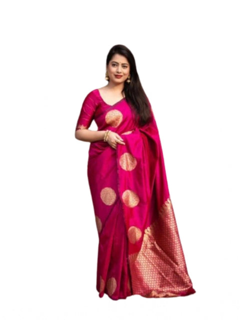 Women's Silk Printed Saree With Unstitched Blouse 5.5Mtr (Pink)