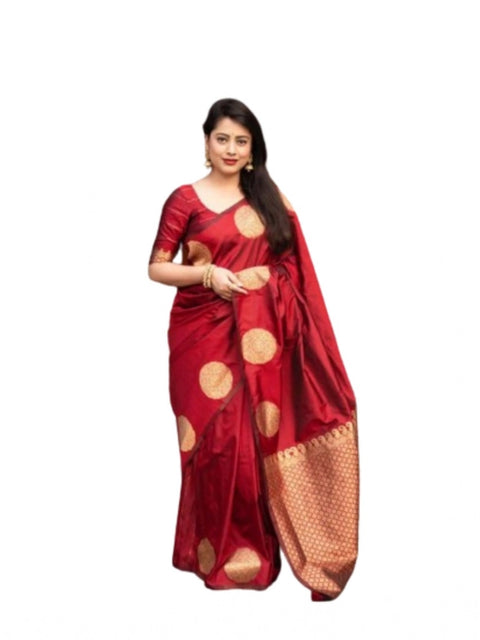 Women's Silk Printed Saree With Unstitched Blouse 5.5Mtr (Red)