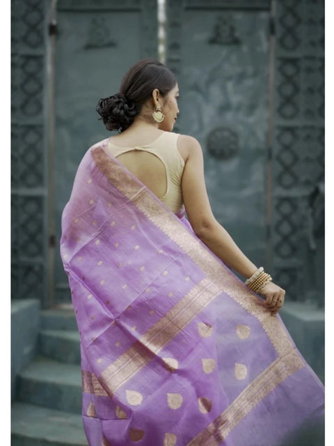 Women's Cotton  Printed Saree With Unstitched Blouse 5.5Mtr (Lavender)