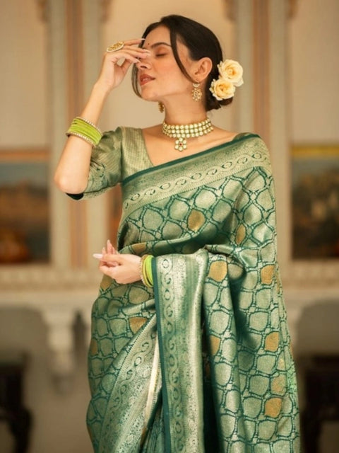 Women's Silk Printed Saree With Unstitched Blouse 5.5Mtr (Green)