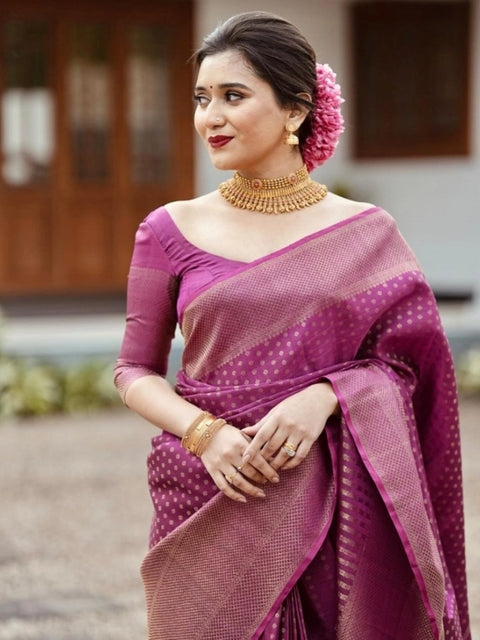 Women's Silk Printed Saree With Unstitched Blouse 5.5Mtr (Purple)